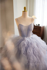 Lavender Straps A-line Ruffle Layers Long Corset Prom Dress outfits, Red Dress