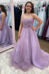 Lavender Tulle A Line Corset Prom Dress with Ruffles Gowns, Lavender Tulle A Line Prom Dress with Ruffles