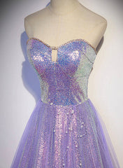 Lavender Tulle and Sequins Sweetheart Long Pary Dress, A-line Corset Prom Dress Corset Formal Dresses outfit, Party Dress Beige