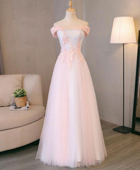 Light Pink Lace Off Shoulder Lonng Corset Prom Dress, Pink Evening Dress outfit, Evening Dresses For Over 57