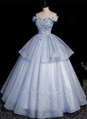 Light Blue Corset Ball Gown Tulle with Lace Corset Formal Dress, Blue Sweet 16 Dresses outfit, Formal Dresses Fashion