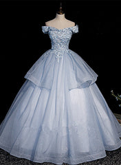 Light Blue Corset Ball Gown Tulle with Lace Corset Formal Dress, Blue Sweet 16 Dresses outfit, Formal Dress Gowns