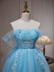 Light Blue Beaded Sweetheart Tulle Lace-up Party Dress, Blue Short Corset Homecoming Dress outfit, Wedding Flower