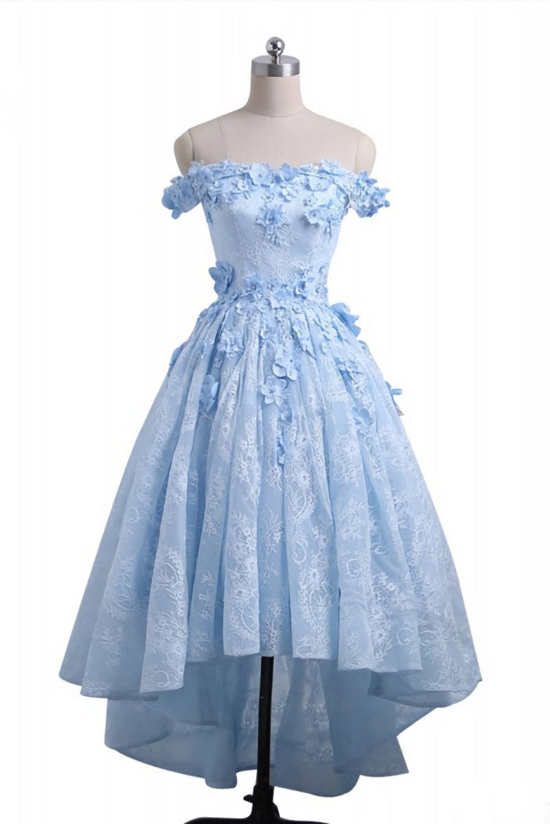 Light Blue Lace High Low Corset Homecoming Dress,Floral Corset Prom Dresses outfit, Bridesmaids Dress Color