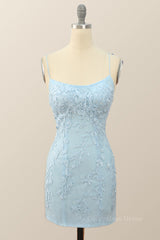 Light Blue Lace Straps Tight Mini Dress outfit, Homecoming Dresses Vintage
