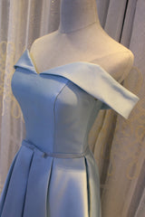 Light Blue Off Shoulder Satin Corset Bridesmaid Dress, Blue Short Corset Formal Dress outfit, Prom Dress Long Elegent