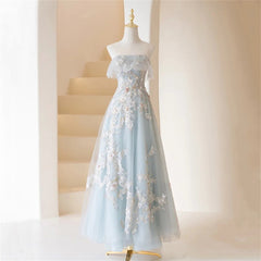 Light Blue Corset Prom Dresses Fairy,Long Blue Tulle Floral Appliques Corset Formal Dresses outfit, Girl Dress