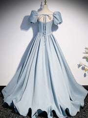 Light Blue Satin Long Corset Prom Dress, Light Blue Corset Formal Sweet 16 dress outfit, Party Dress Pink Dress