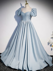 Light Blue Satin Long Corset Prom Dress, Light Blue Corset Formal Sweet 16 dress outfit, Party Dress With Glitter