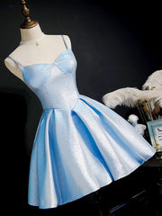 Light Blue Satin Sweetheart Corset Homecoming Dress, Blue Short Corset Prom Dress, Party Dress Outfits, Party Dress Wedding