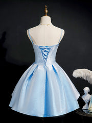 Light Blue Satin Sweetheart Corset Homecoming Dress, Blue Short Corset Prom Dress, Party Dress Outfits, Party Dress Night