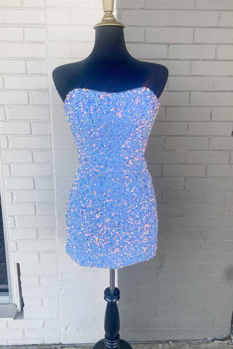 Light Blue Sequin Strapless Mini Corset Homecoming Dress Cocktail Dresses Parties outfits, Homecoming Dress 2035