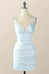 Light Blue Straps Bodycon Mini Dress outfit, Party Dress Dress Up