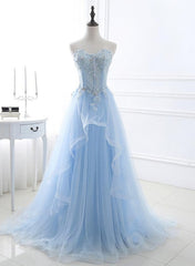 Light Blue Sweetheart Evening dress, Long Tulle Corset Prom Dress outfits, Tights Dress Outfit
