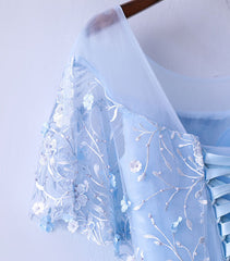 Light Blue Tulle Lace Long Corset Prom Dress, Blue Lace Graduation Dress outfits, Dress Formal