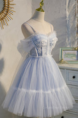 Light Blue Tulle Short A-line Corset Homecoming Dress outfit, Prom Dresse 2028