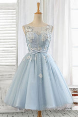 Light blue tulle short Corset Prom dress, blue Corset Homecoming dress outfit, Homecoming Dress Cute