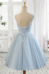Light blue tulle short Corset Prom dress, blue Corset Homecoming dress outfit, Homecoming Dress Inspo