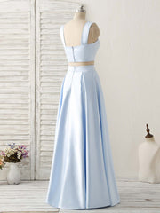 Light Blue Two Pieces Satin Long Corset Prom Dress Simple Evening Dress outfit, Formal Dresses For Woman