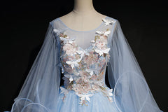 Light Blue with Flowers and Butterflies Corset Formal Dress, Blue Sweet 16 Dresses outfit, Formal Dress For Wedding