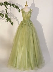 Light Green A-line Tulle with Lace Applique Corset Prom Dress, Green Corset Formal Dress outfit, Party Dresses Outfits