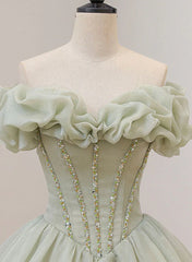 Light Green Corset Ball Gown Sweetheart Beaded Corset Prom Dress, Green Sweet 16 Dresses outfit, Slip Dress Outfit