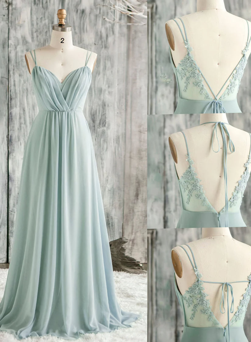 Light Green Chiffon with Lace Corset Bridesmaid Dress, A-line Long Evening Party Dresses outfit, Gorgeou Dress