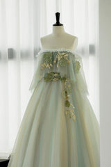 Light Green Strapless A-line Tulle Corset Prom Dress,Unique Evening Dresses outfit, Bridesmaid Dress Fall
