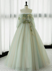 Light Green Strapless A-line Tulle Corset Prom Dress,Unique Evening Dresses outfit, Bridesmaide Dresses Fall