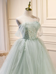 Light Green Tulle Beaded Sweetheart Long Corset Prom Dress, A-line Green Corset Formal Dress outfit, Party Dresses Store