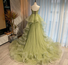 Light Green Tulle Layers Corset Ball Gown Corset Wedding Party Dress, Long Evening Dress Corset Prom Dress outfits, Wedding Dress Fit