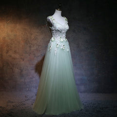 Light Green Tulle Long Party Dress, A-line Floor Length Corset Prom Dress outfits, Sun Dress