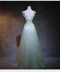 Light Green Tulle Long Party Dress, A-line Floor Length Corset Prom Dress outfits, Ranch Dress