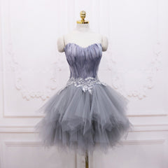 Light Grey Feather and Tulle Short Party Dress, Lovely Corset Homecoming Dress outfit, Party Dresses 2029