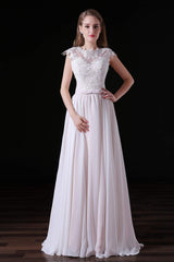 Light Pink Chiffon Corset Wedding Dresses with veil Lace Appliques Top Short Sleeve Gowns, Wedding Dress Stores