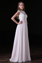 Light Pink Chiffon Corset Wedding Dresses with veil Lace Appliques Top Short Sleeve Gowns, Wedding Dress Bride