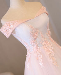 Light Pink Lace Off Shoulder Long Corset Prom Dress, Pink Evening Dress outfit, Prom Dress Black