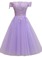 Light Purple Lace And Tulle Off The Shoulder Corset Homecoming Dress outfit, Dinner Outfit