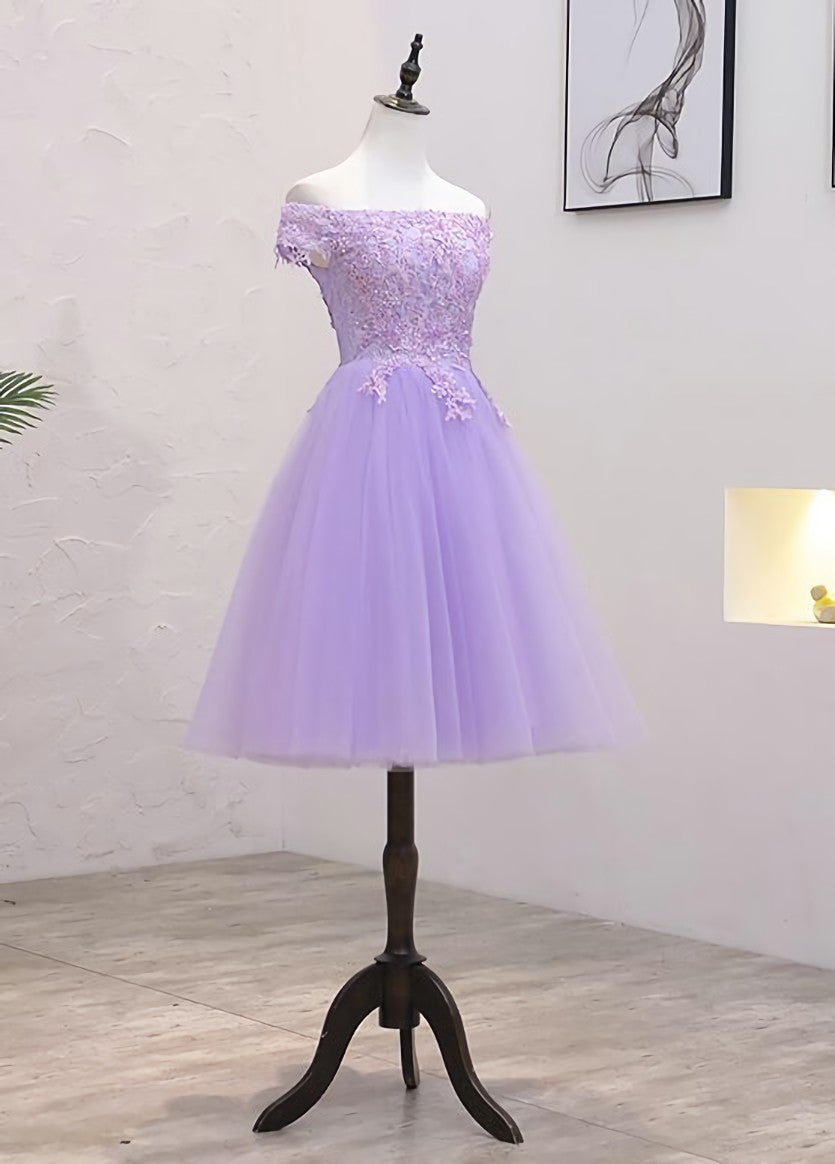 Light Purple Lace And Tulle Off The Shoulder Corset Homecoming Dress outfit, Party Dress Jumpsuit