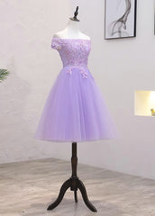 Light Purple Lace And Tulle Off The Shoulder Corset Homecoming Dress outfit, Party Dress Jumpsuit