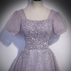 Light Purple Sequins Short Sleeves Party Dress, Purple Corset Formal Dresses outfit, Homecomming Dress Black