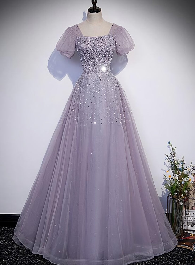 Light Purple Sequins Short Sleeves Party Dress, Purple Corset Formal Dresses outfit, Homecoming Dresses Bodycon