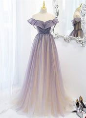 Light Purple Shiny Tulle Gradient A-line Sweetheart Corset Prom Dress, Long Tulle Corset Formal Dress outfit, Formal Dress Ballgown