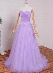 Light Purple Sweetheart Simple Beaded Waist Long Party Dress, Tulle Evening Gown Corset Prom Dress outfits, Winter Wedding