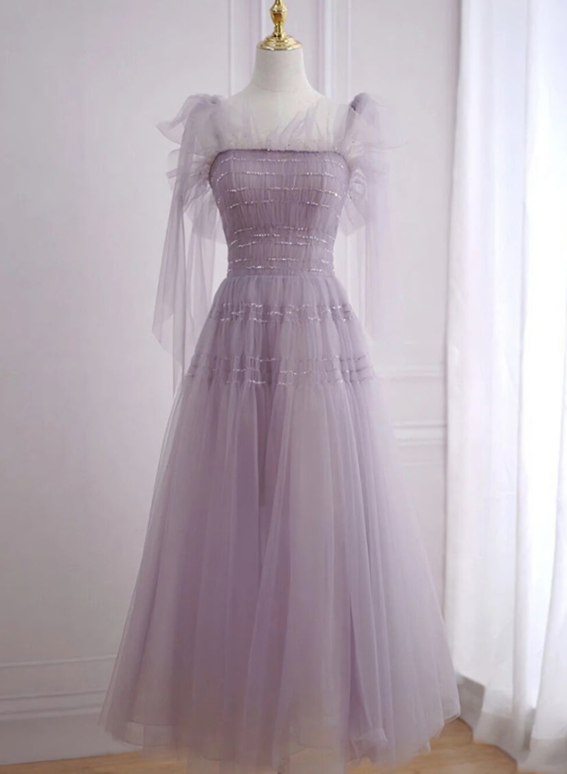 Light Purple Tea Length Soft Tulle Party Dress, Cute Short Corset Homecoming Dress Corset Formal Dress outfit, Bridesmaid Dressing Gowns