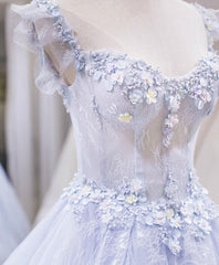 Light purple tulle lace long Corset Prom dress, blue evening dress outfit, Prom Dresses For 034