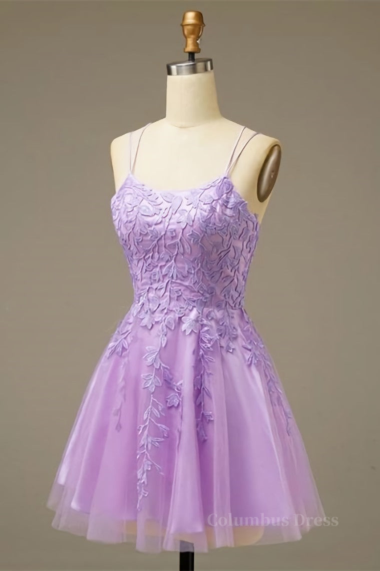 Lilac A-line Lace-Up Back Applique Tulle Mini Corset Homecoming Dress outfit, Party Dress For Christmas Party