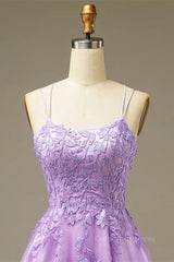 Lilac A-line Lace-Up Back Applique Tulle Mini Corset Homecoming Dress outfit, Party Dress Up Ideas Halloween Costumes