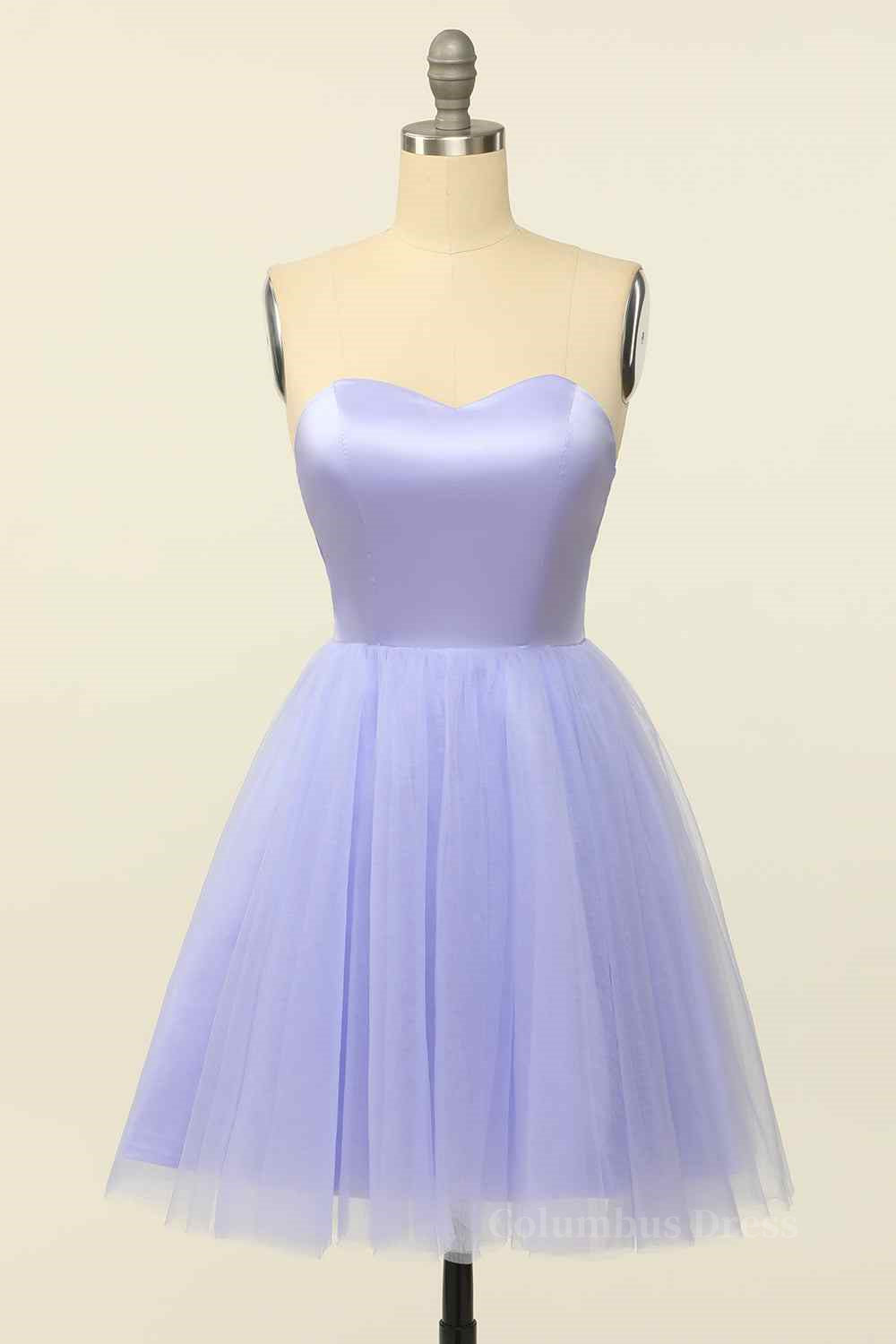 Lilac A-line Strapless Sweetheart Lace-Up Back Mini Corset Homecoming Dress outfit, Dinner Outfit