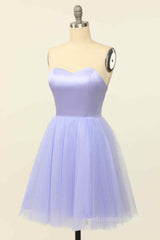 Lilac A-line Strapless Sweetheart Lace-Up Back Mini Corset Homecoming Dress outfit, Party Dress Short Tight